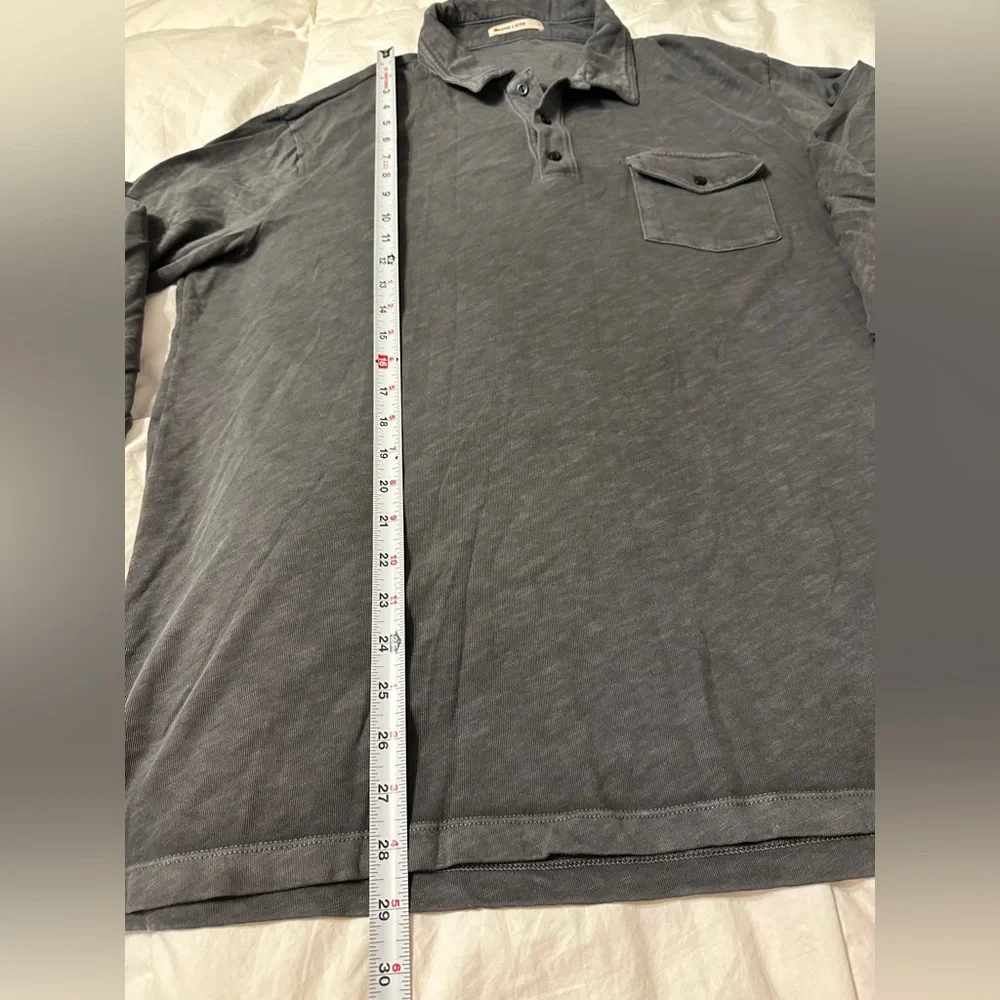 Marine Layer Blue/Grey Vintage Heavy Slub Polo Long Sleeve Shirt - NWOT -Size L - Picture 7 of 8